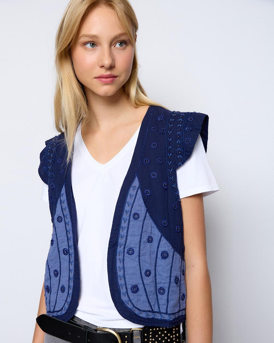 Blue Circles Embroidered Vest