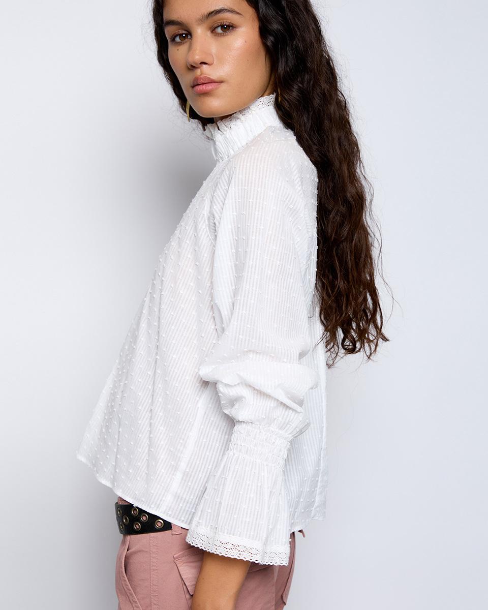 White Ruffle Plumeti Blouse