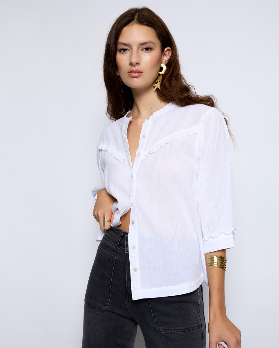 White Ruffle Yoke Blouse