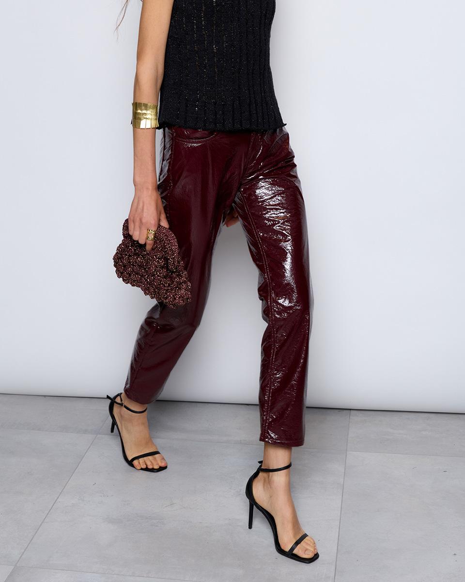 Garnet Shiny Straight Trousers