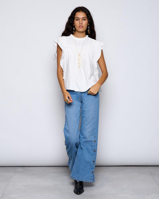 Jeans Flare Aberturas Azul