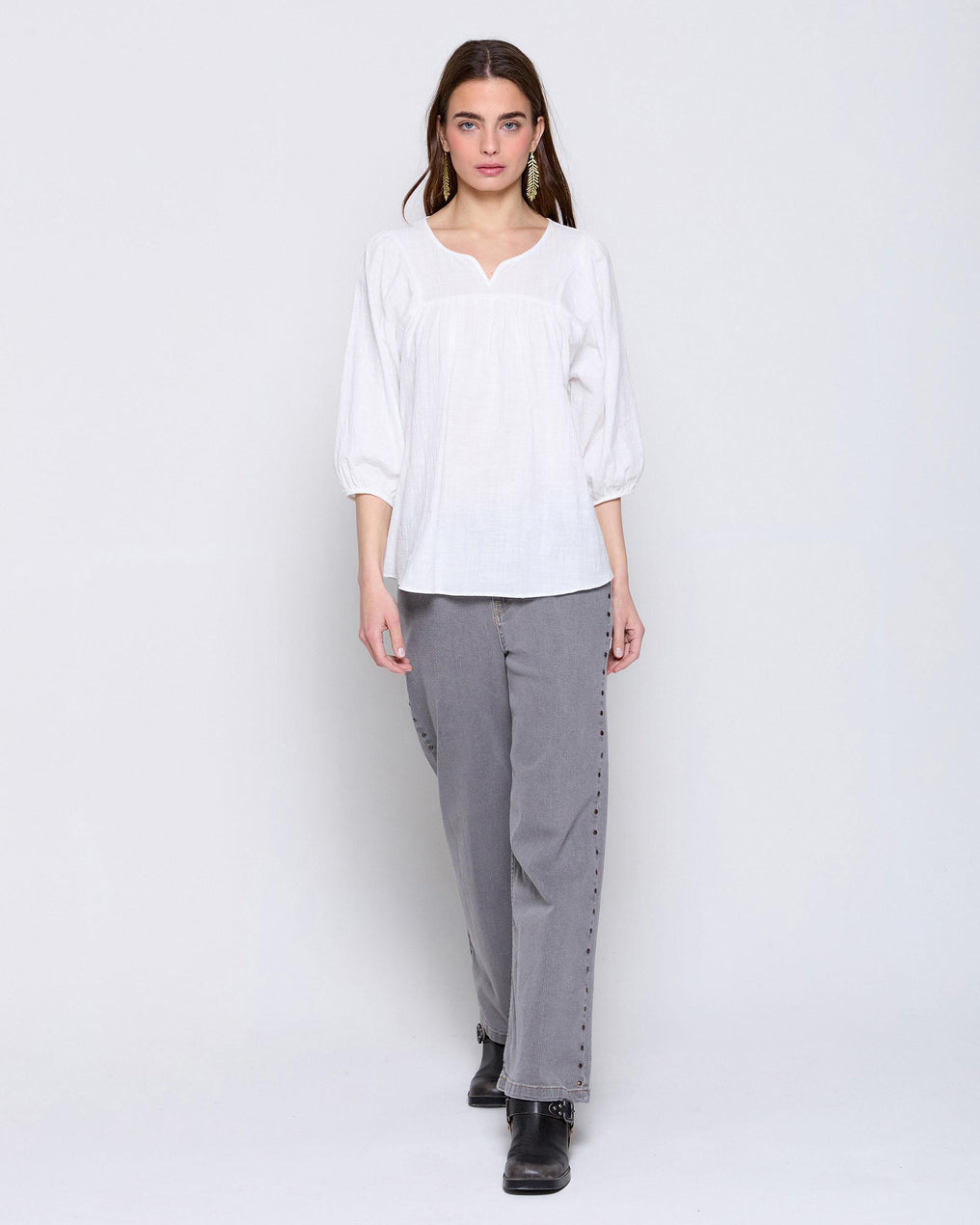 White Peak Yoke Blouse