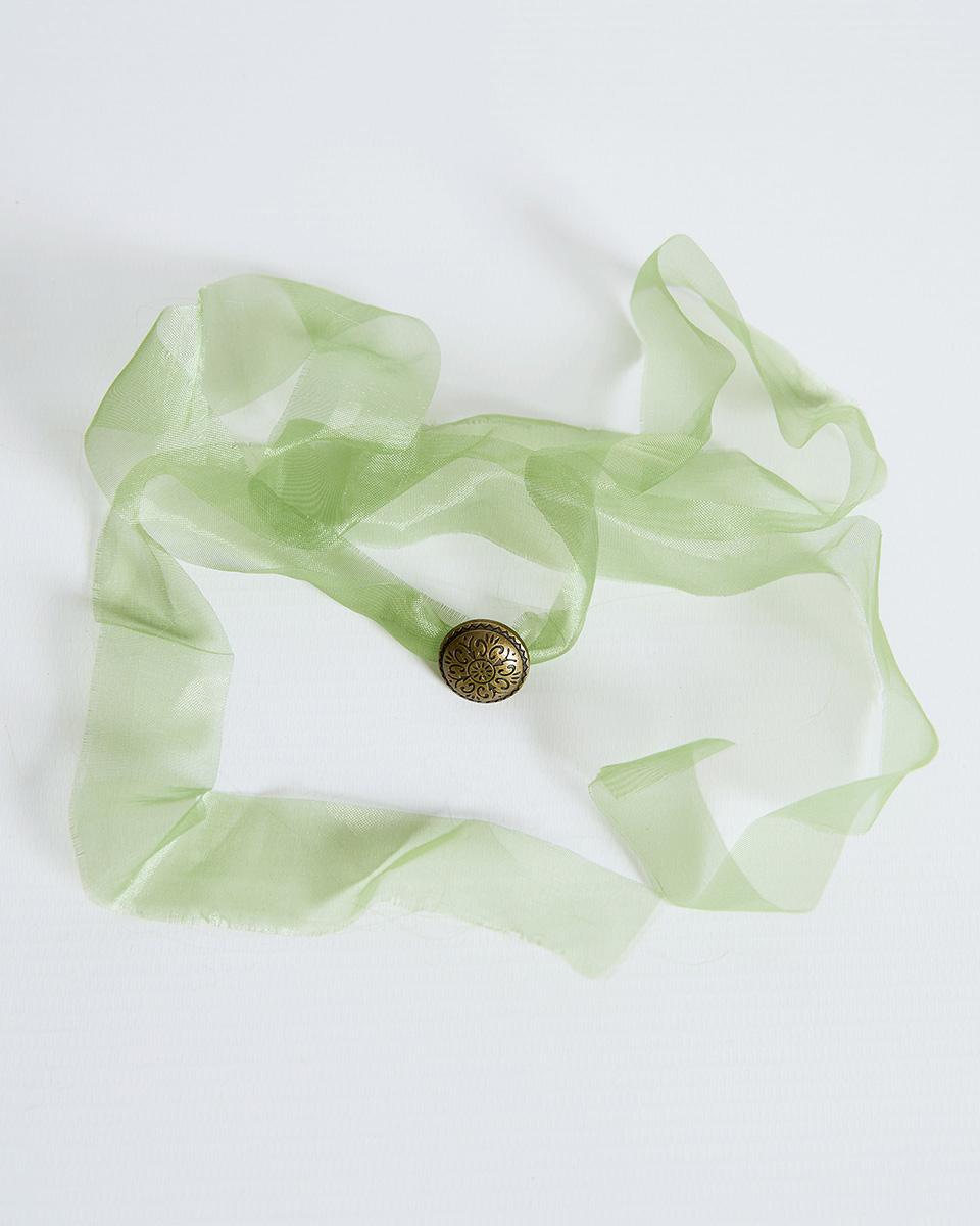 Antique Green Button Organza Chocker