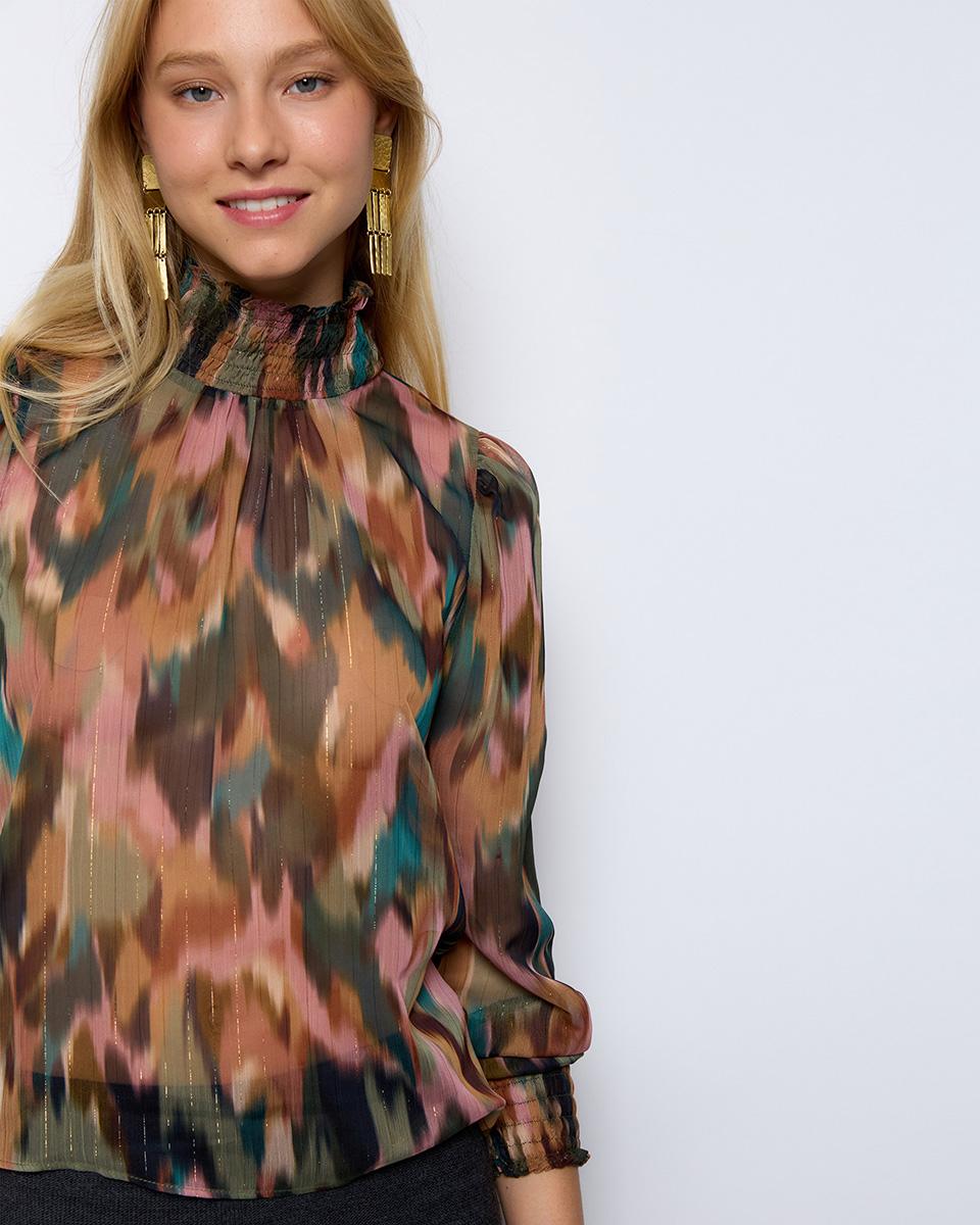 Multicolored Elastic Neck Blouse