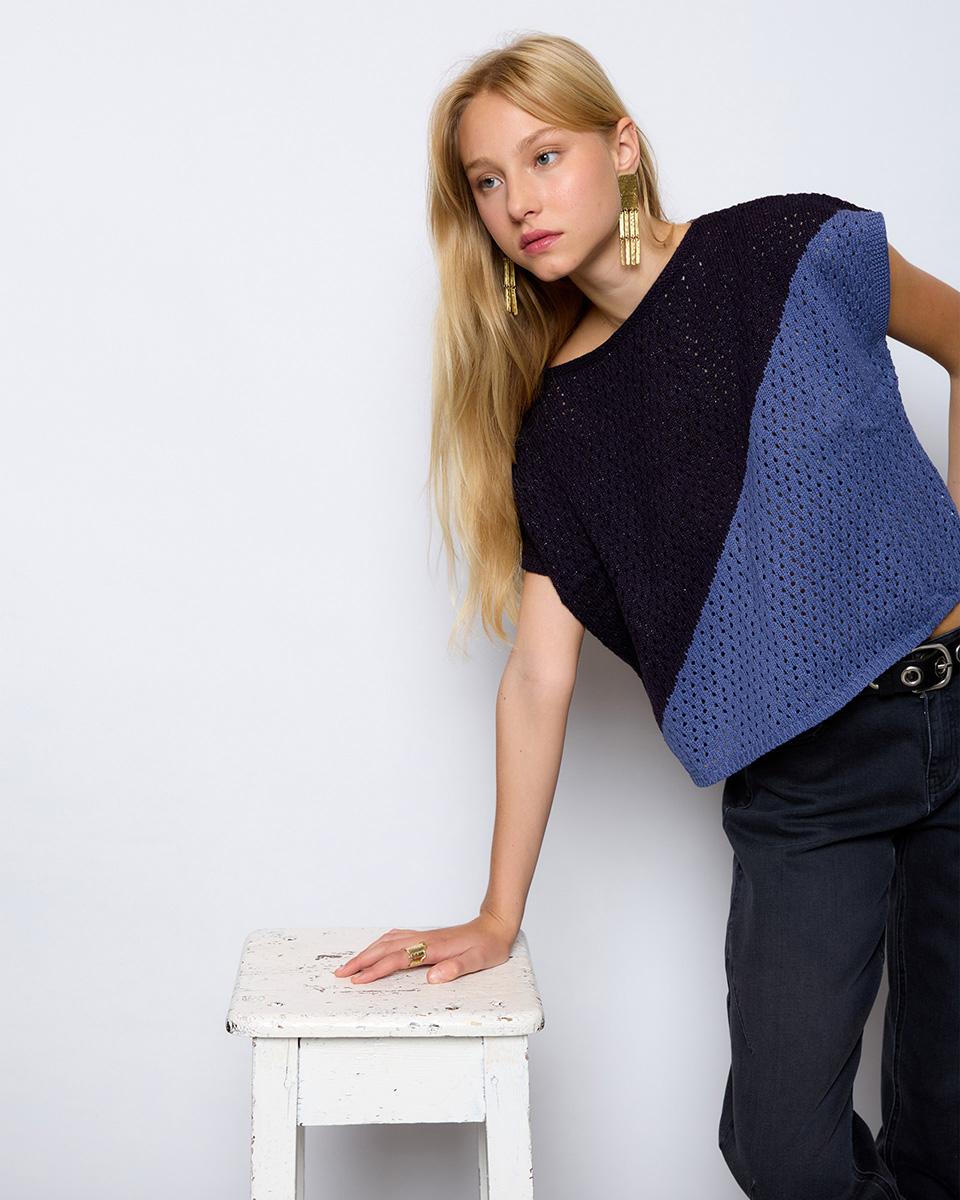 Two-tone Purple Openwork Vest