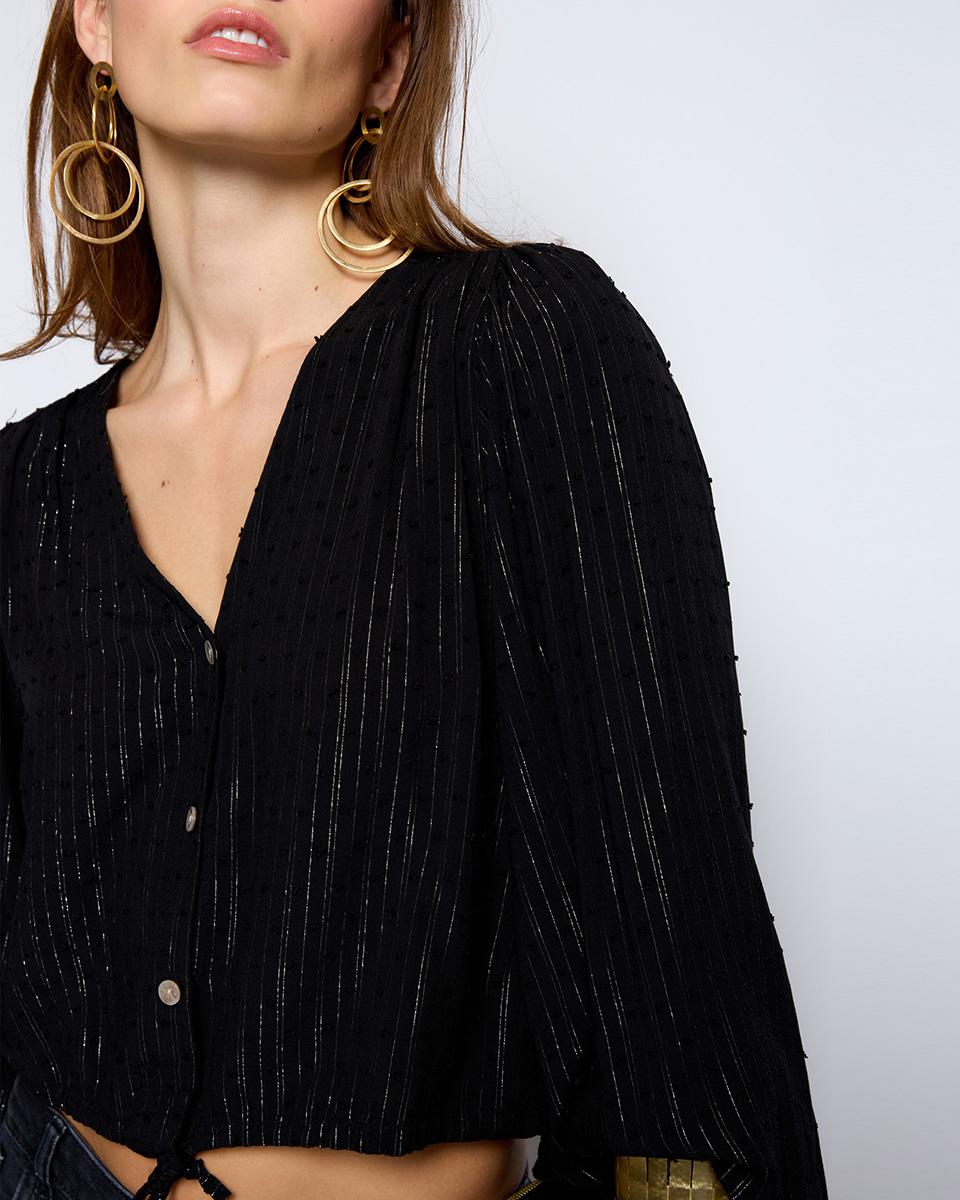 Black Metallic Thread Plumeti Blouse