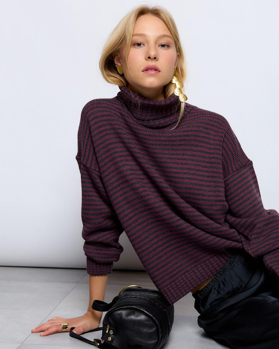 Pink Striped Turtleneck Sweater