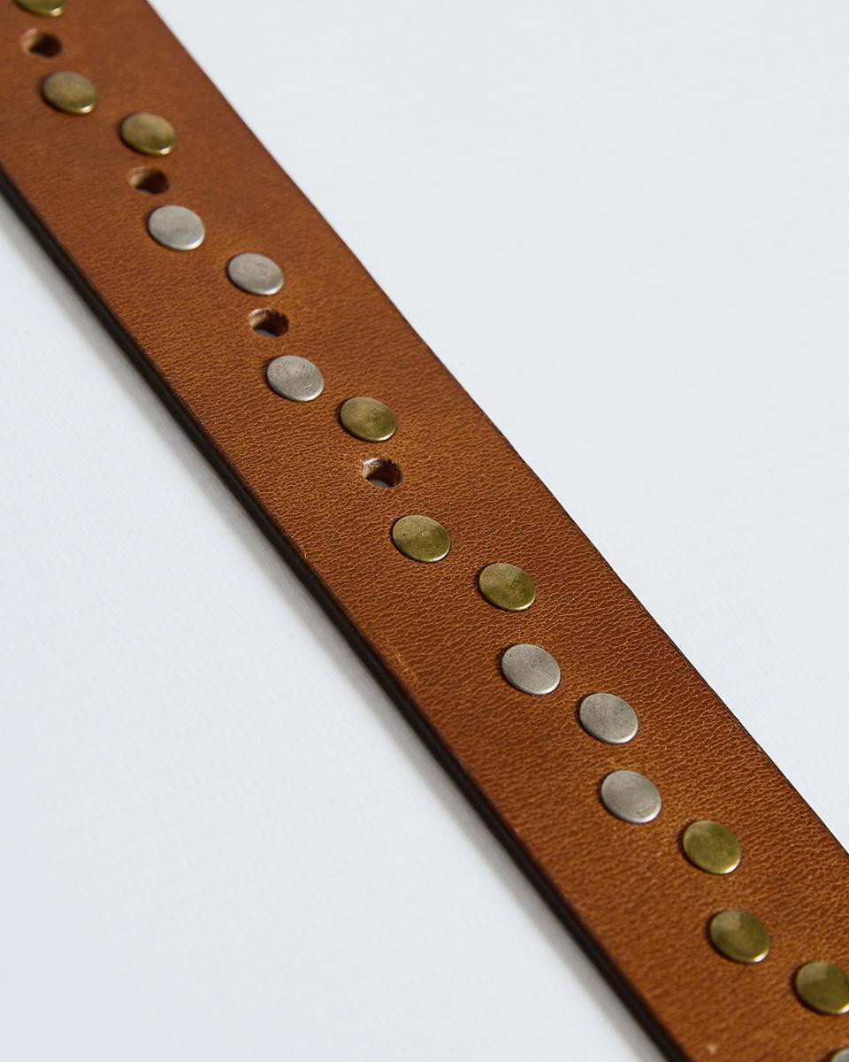 Camel Two-Tone Studded Leather Belt