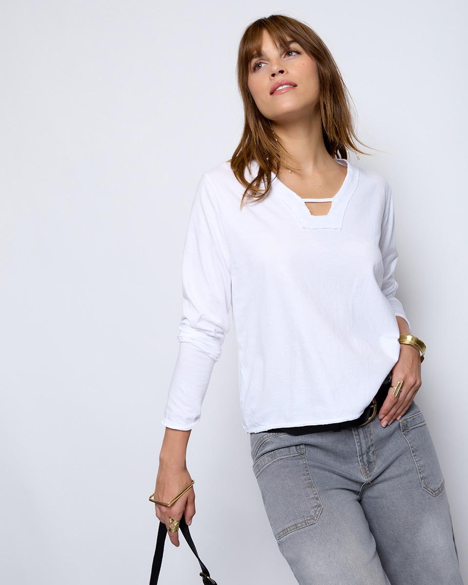 White Strip Neckline T-shirt