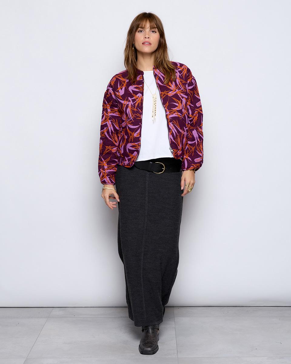 Chaqueta Bomber Estampado Palmeras Morado - 2