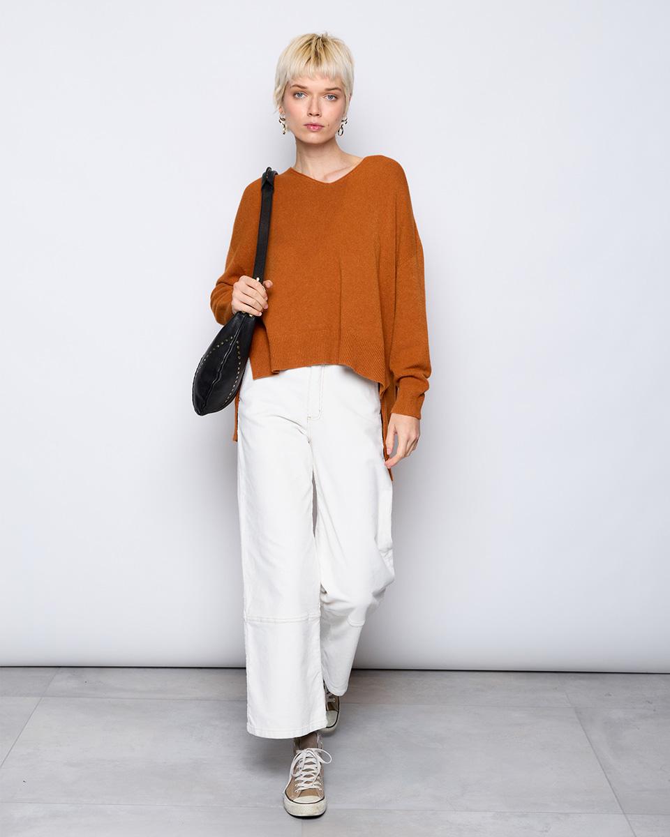 Orange V-neck Soft Knit Sweater