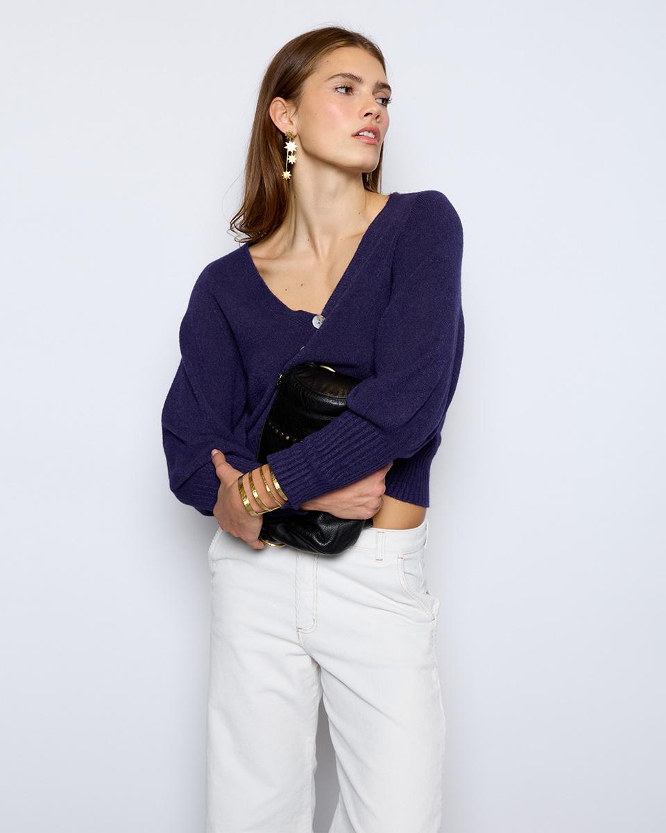 Purple Puff Sleeve Knit Jacket