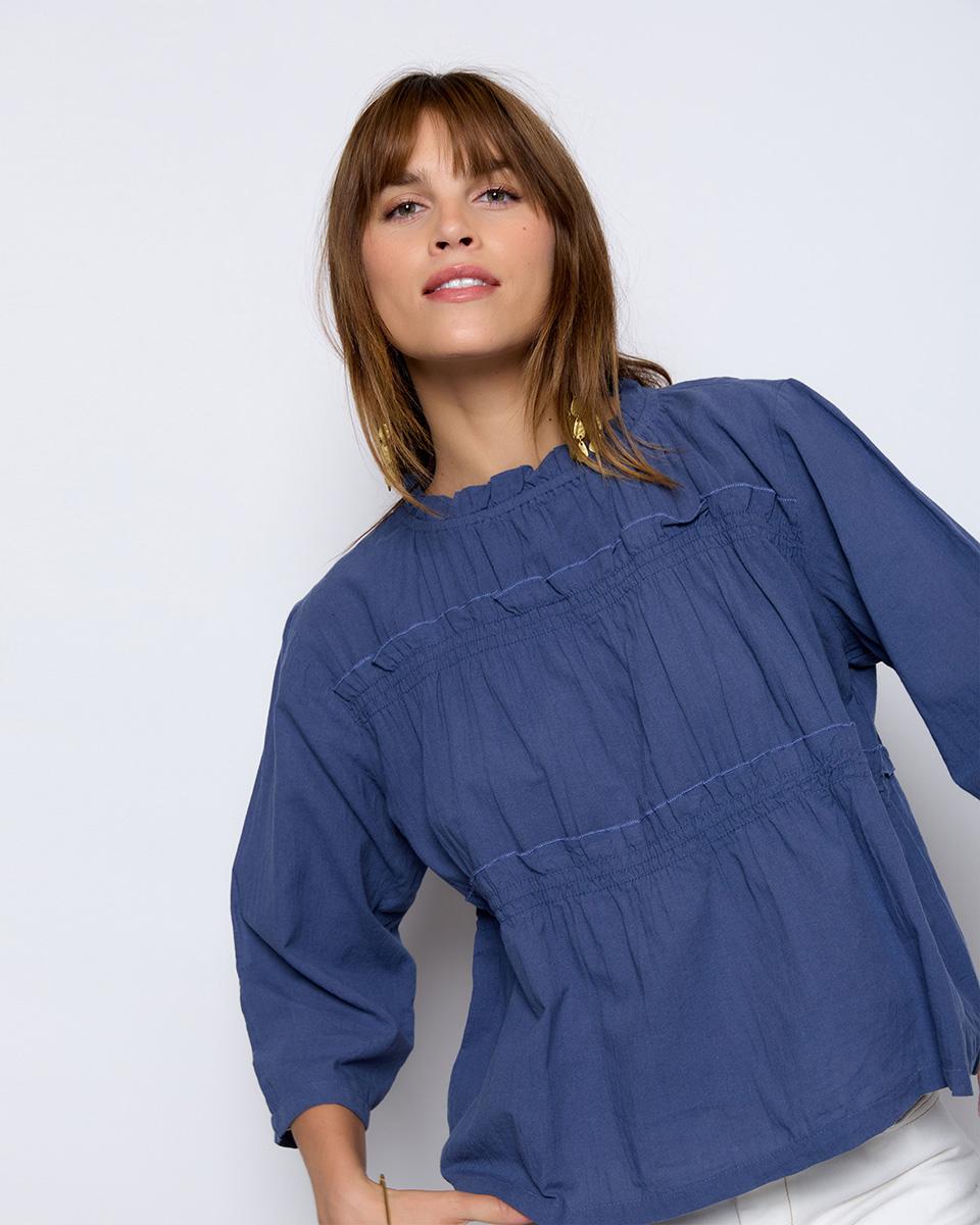 Long Sleeve Blue Elasticated Blouse