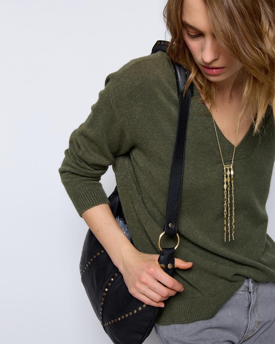 Green Ribbed V-Neck Sweater