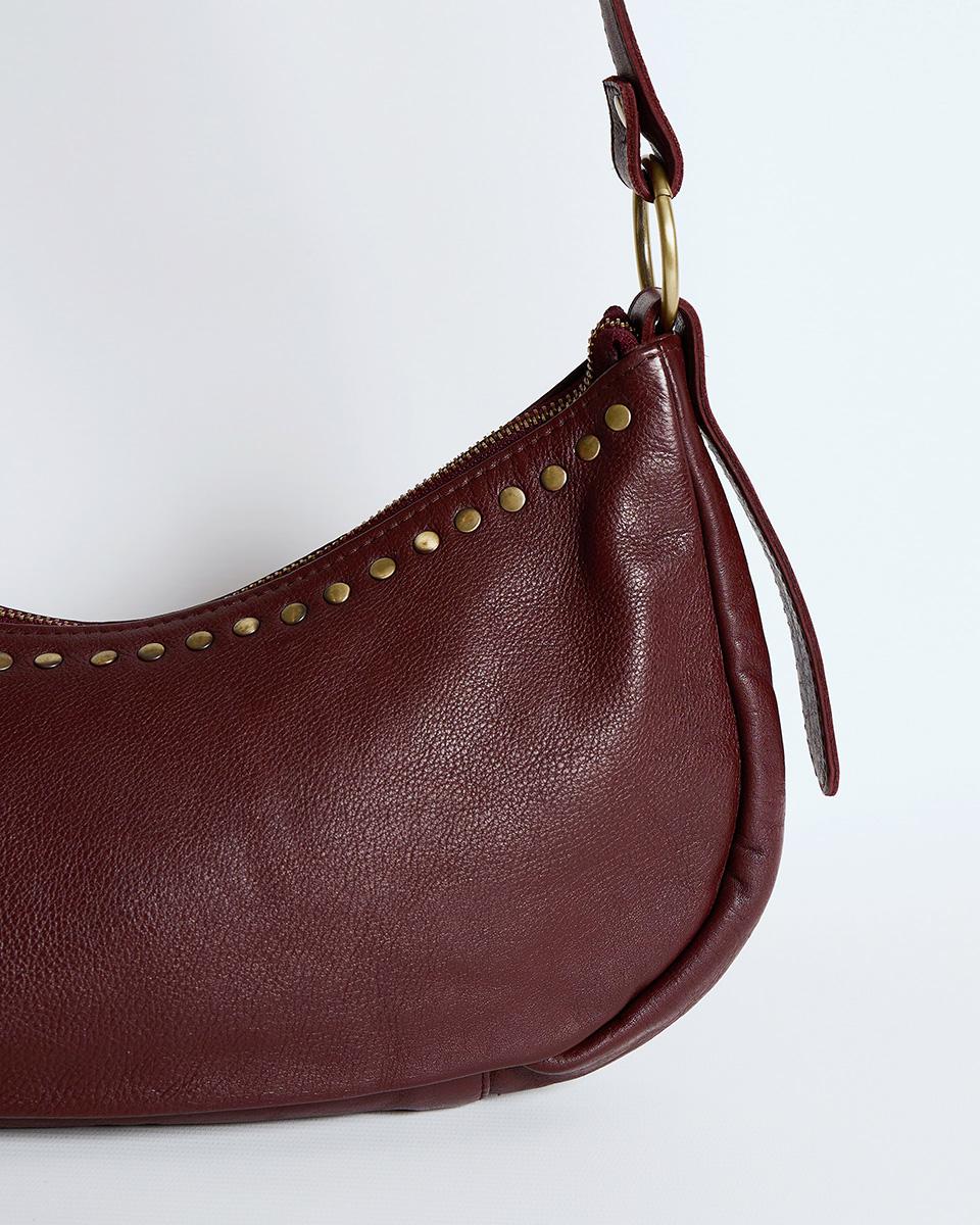 Burgundy Studded Leather Bag