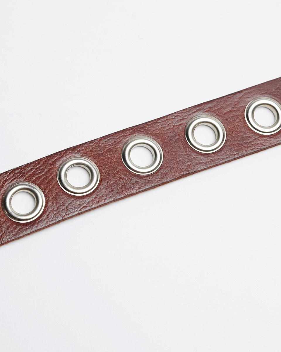 Brown Studded Leather Belt with Hoops