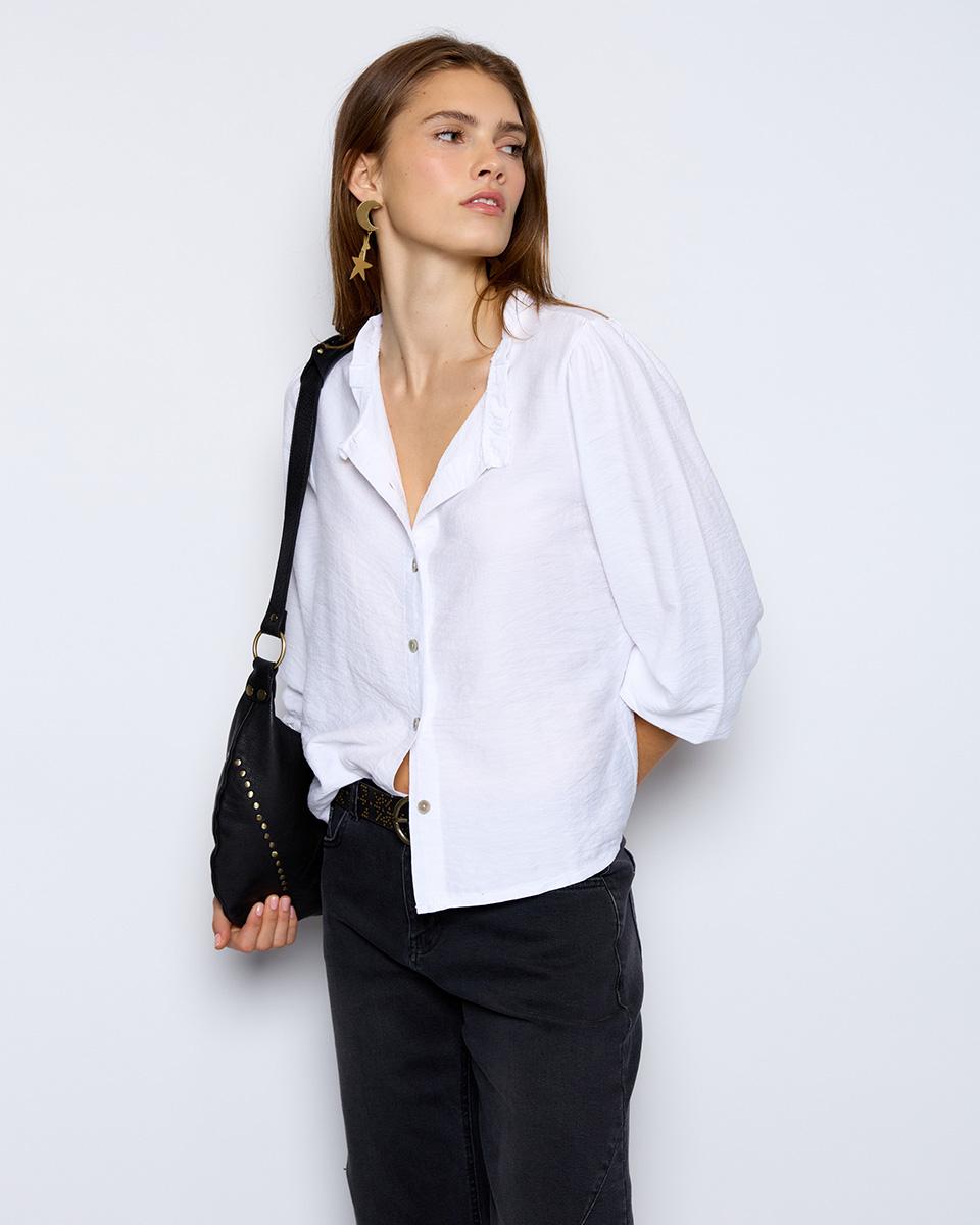 White Ruffle Mao Neck Blouse