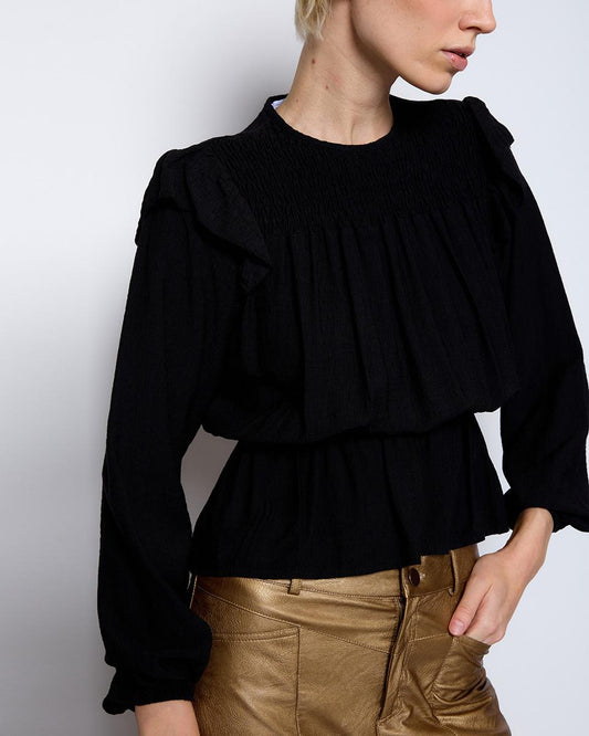 Black Elasticated Hem Blouse