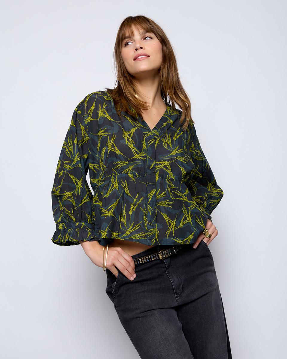 Blusa Botones Traseros Estampado Palmeras Verde - 2