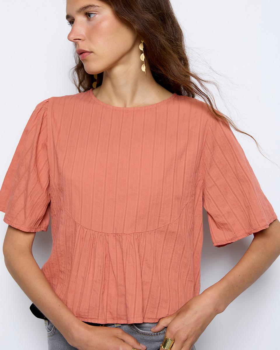 Short Sleeve Blouse with Orange Yoke