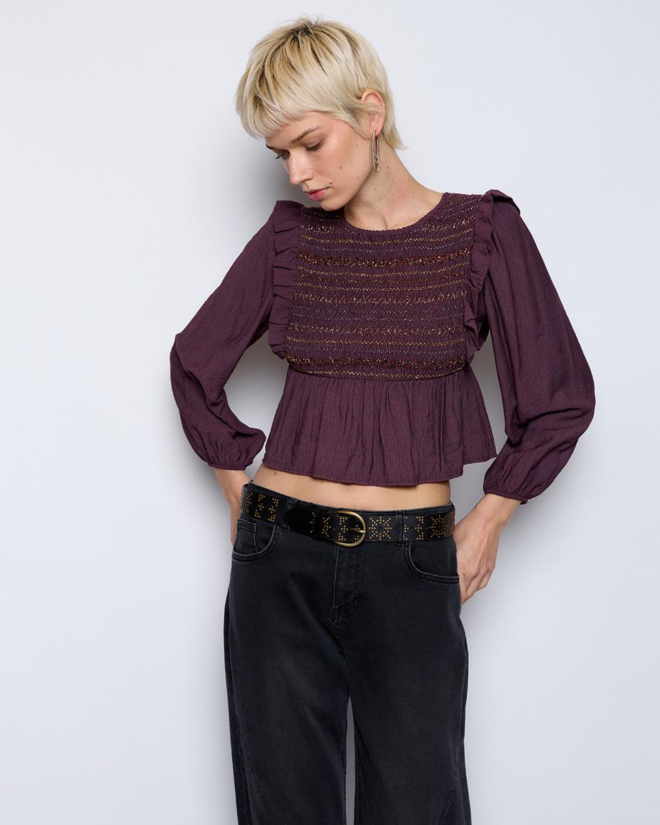 Blusa Nido De Abeja Hilo Metalizado Morada