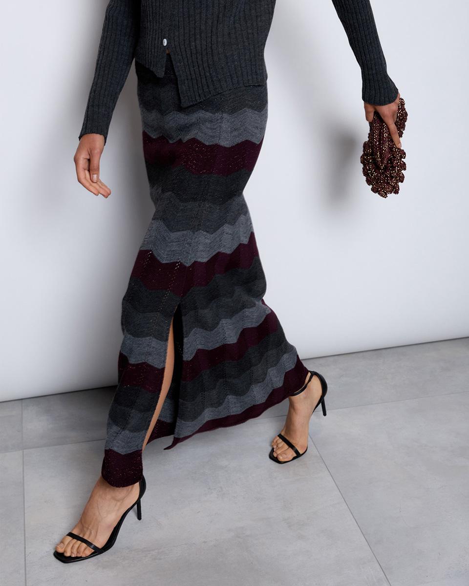 Anthracite Zigzag Long Skirt