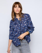 Blusa Volantes Repulgo Estampado Manchas Azul - 2