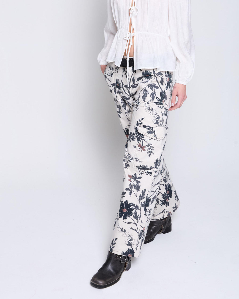 White Floral Jeans