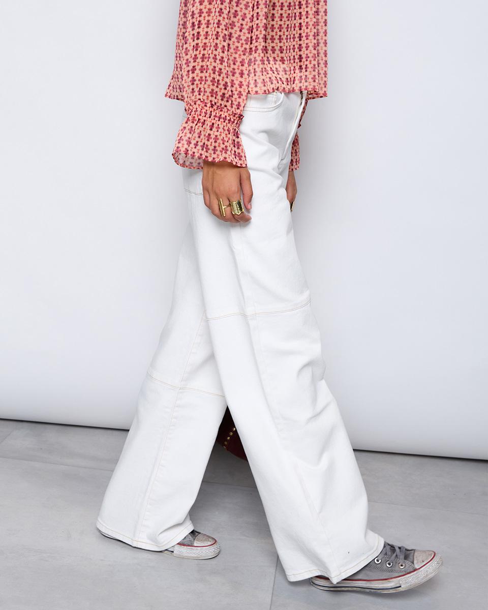 Straight Jeans Wide Asymmetrical Seams White