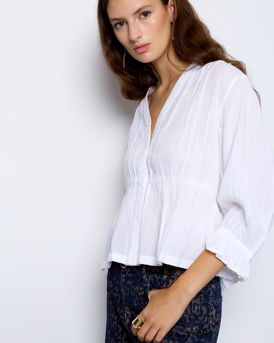 White Back Button Blouse