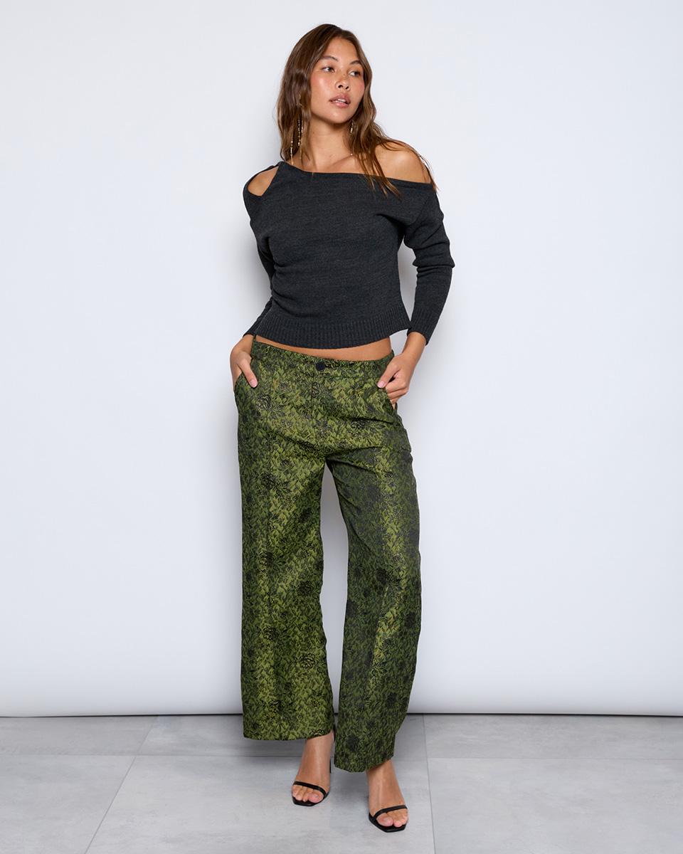 Pantalón Jacquard Flores Verde