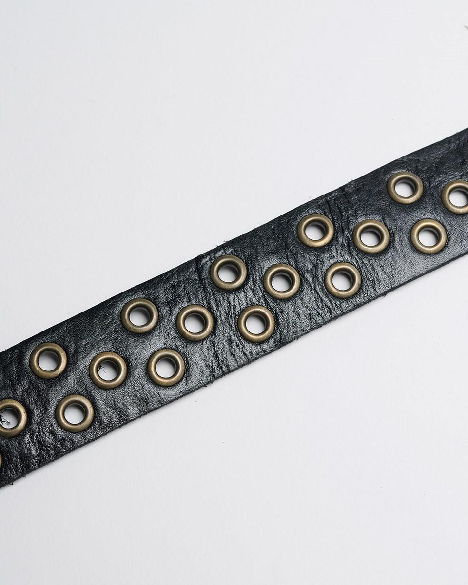 Black Leather Belt with Circles and Studs