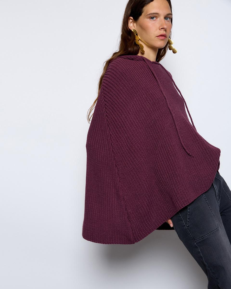 Pink Thick Knit Hooded Cape