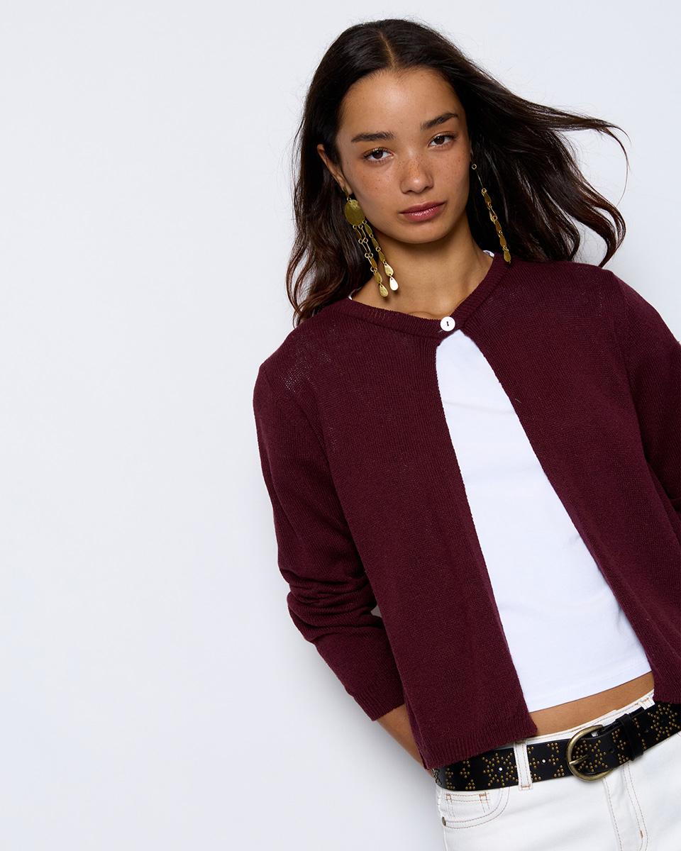 Burgundy Button Knitted Jacket