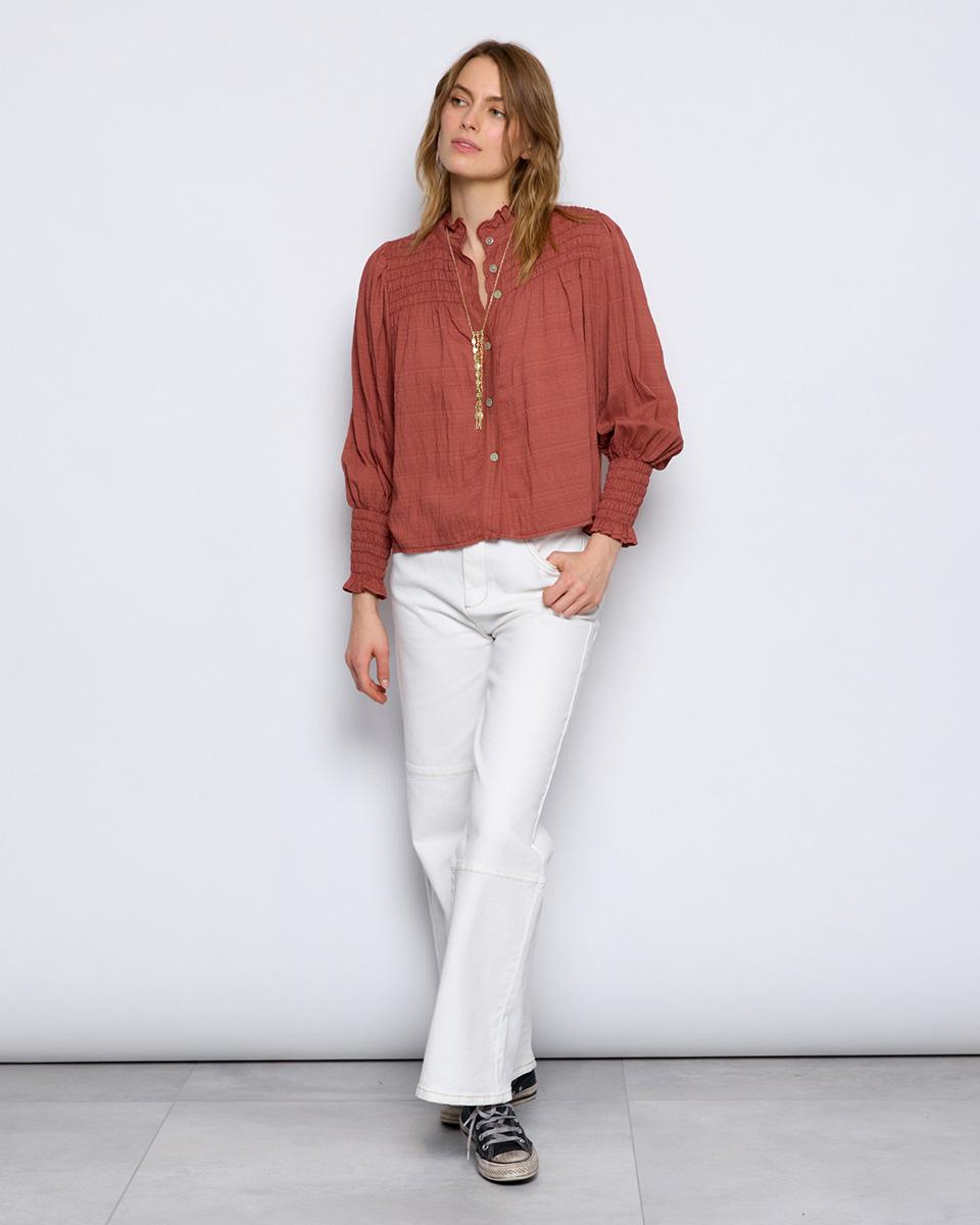 Honeycomb Blouse Pink Neckline