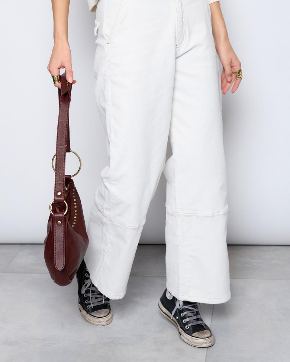 Corduroy Trousers with Contrast Stitching in White