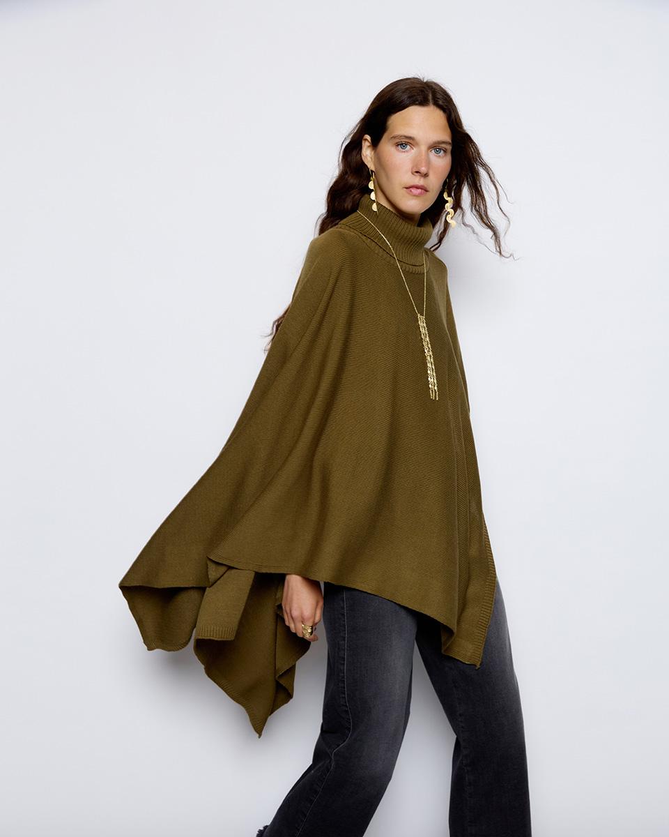 Green Asymmetric High Neck Cape