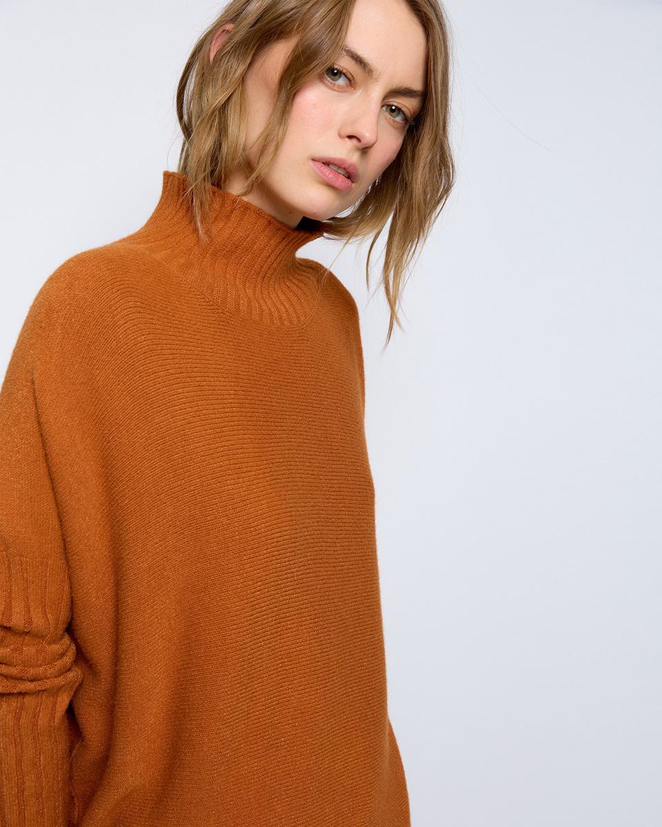 Orange High Neck Rib Jersey