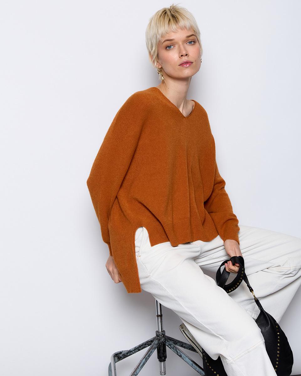 Orange V-neck Soft Knit Sweater