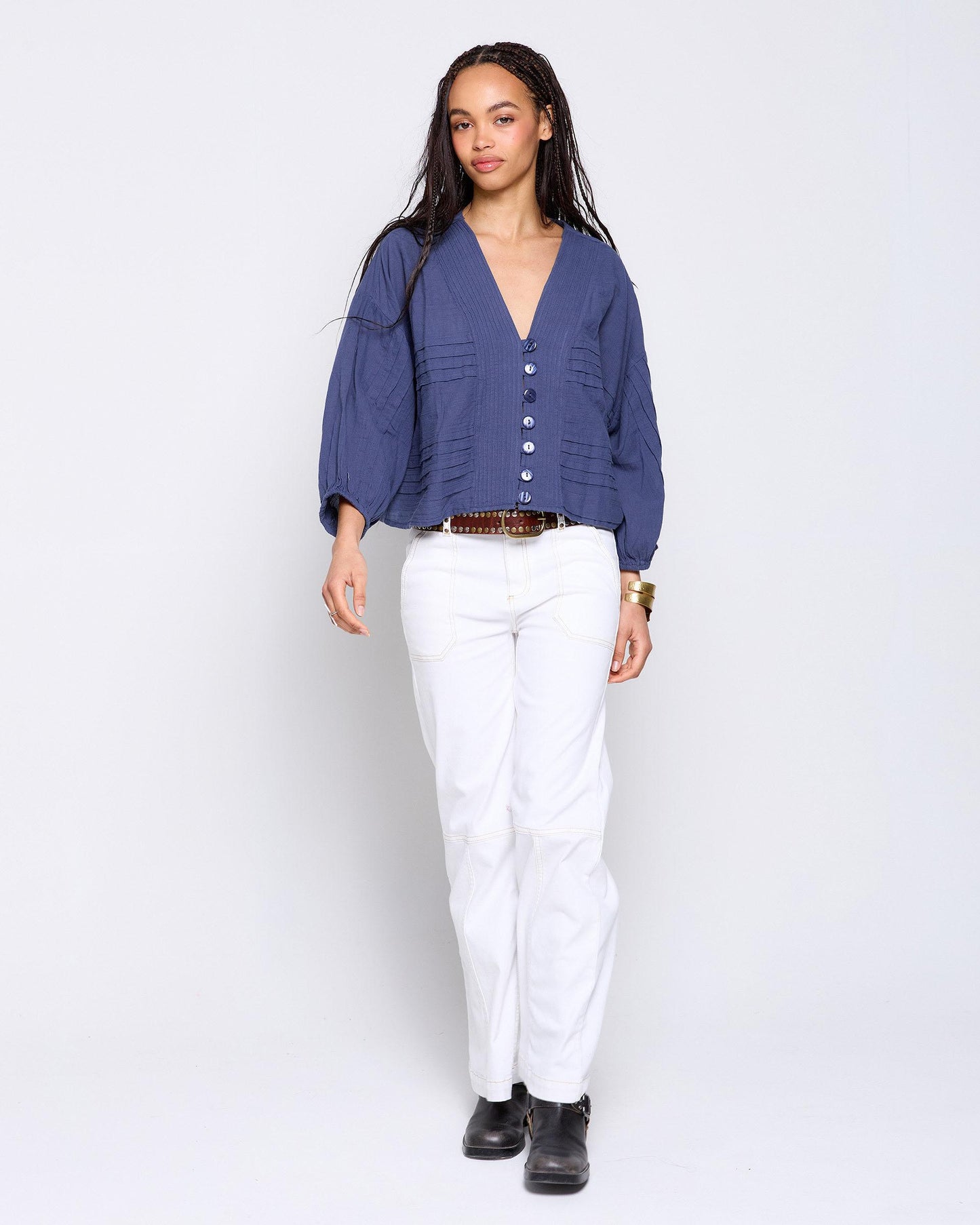 Blue Pleated Blouse