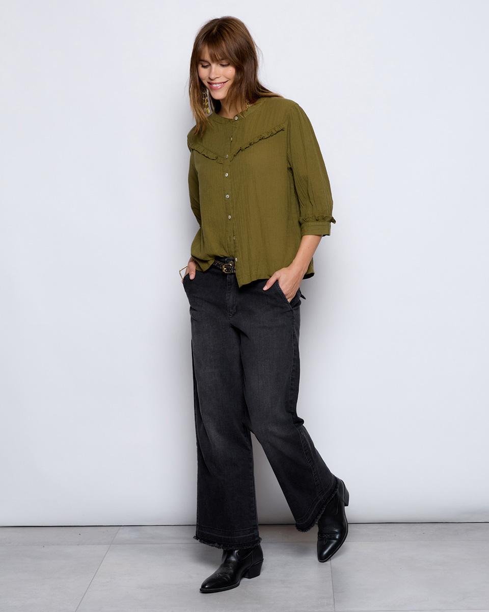 Green Ruffle Yoke Blouse