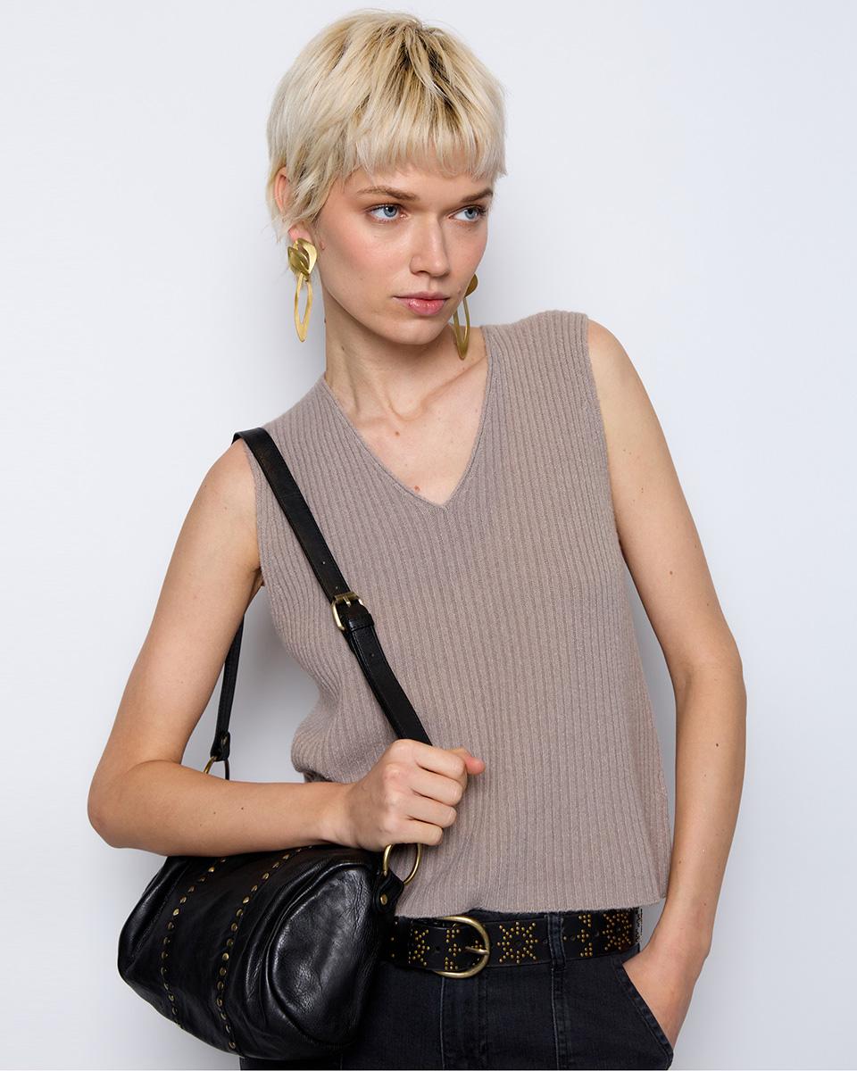 Beige Ribbed Knit Vest