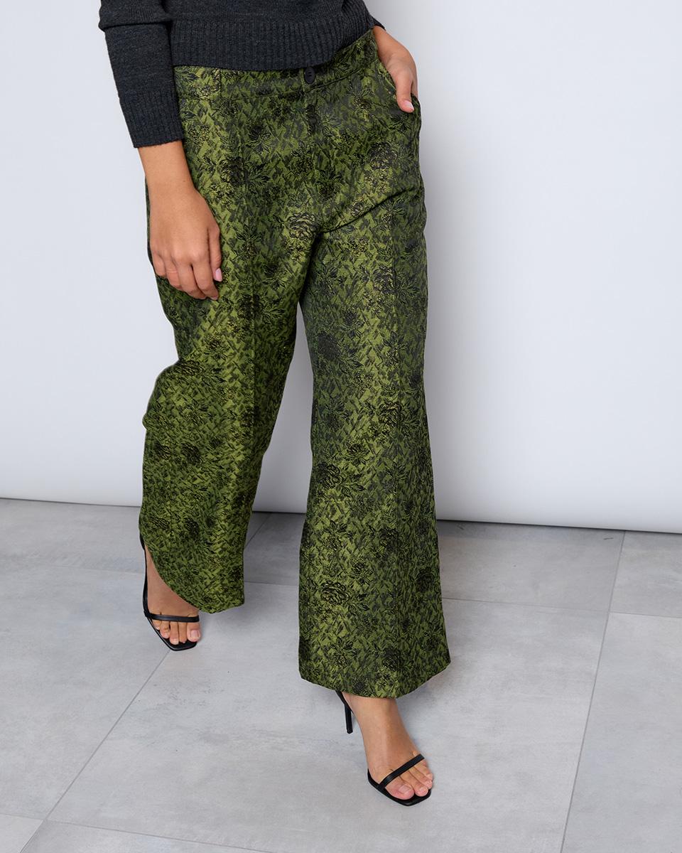 Pantalón Jacquard Flores Verde