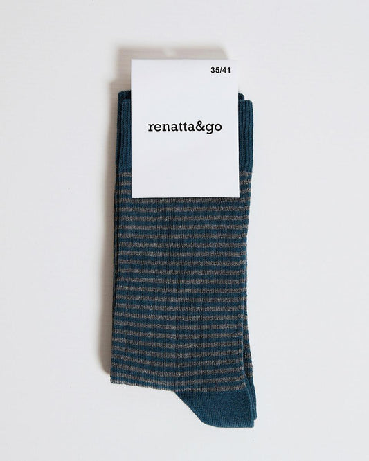 Mid-calf socks with petroleum stripes