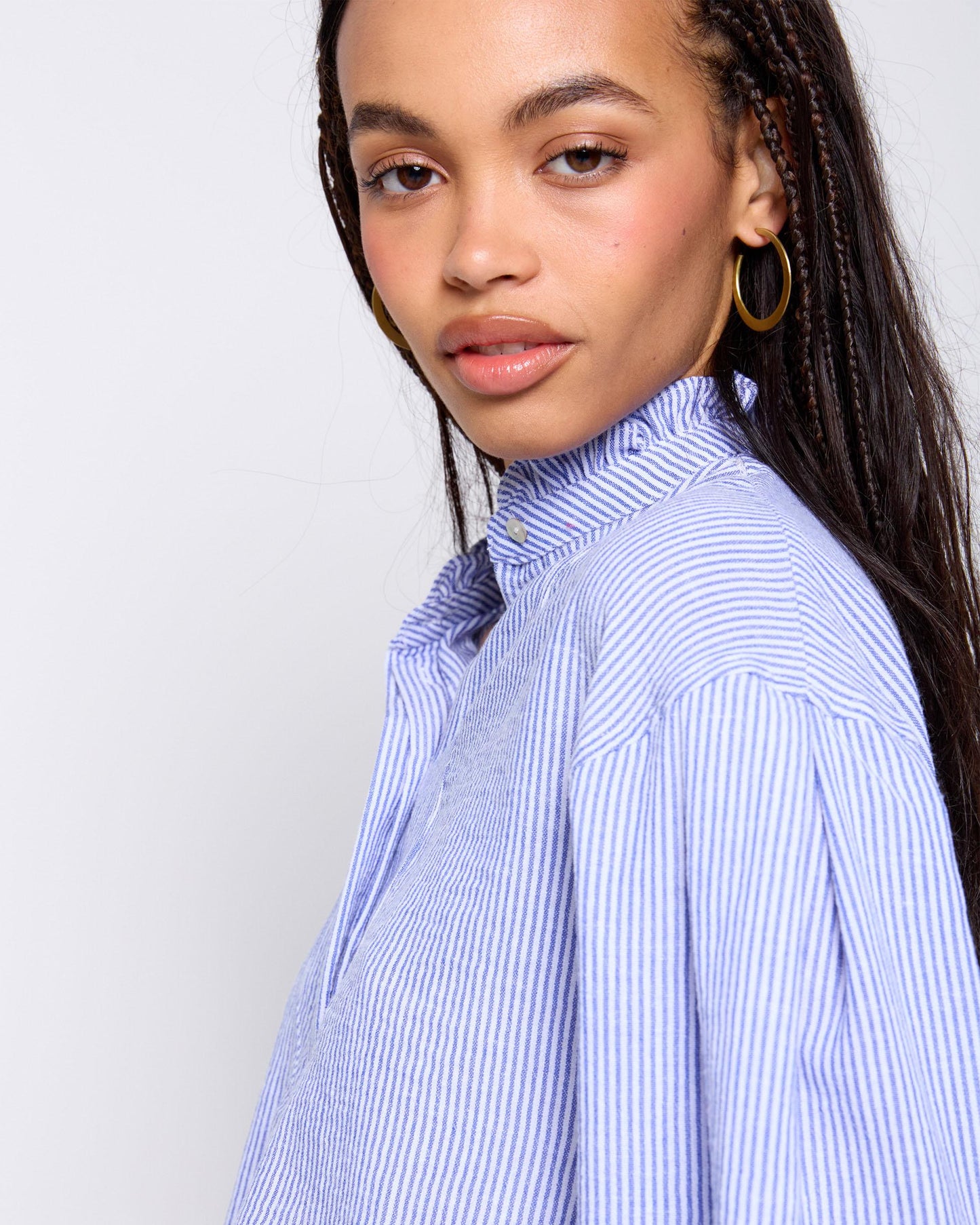 Striped Blouse with Blue Bib