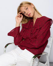 Blusa Volantes Estampado Tie Dye Rojo - 3