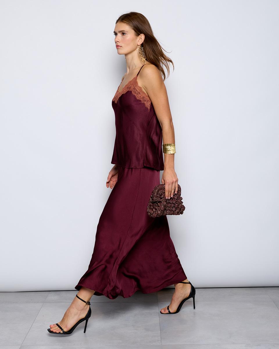 Flowing Satin Skirt in Garnet