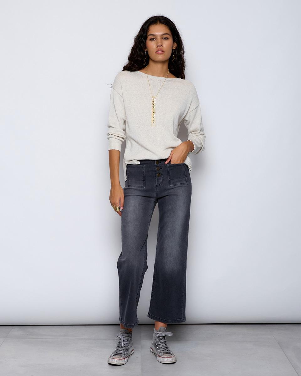 High Waisted Trousers with Anthracite Buttons