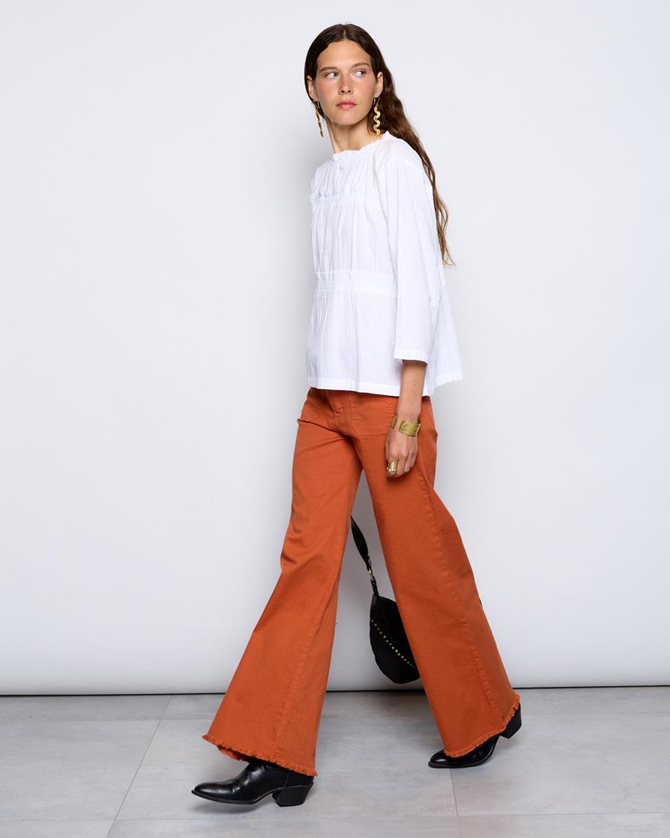 Jeans Sarga Wide Leg Bolsillos Naranja