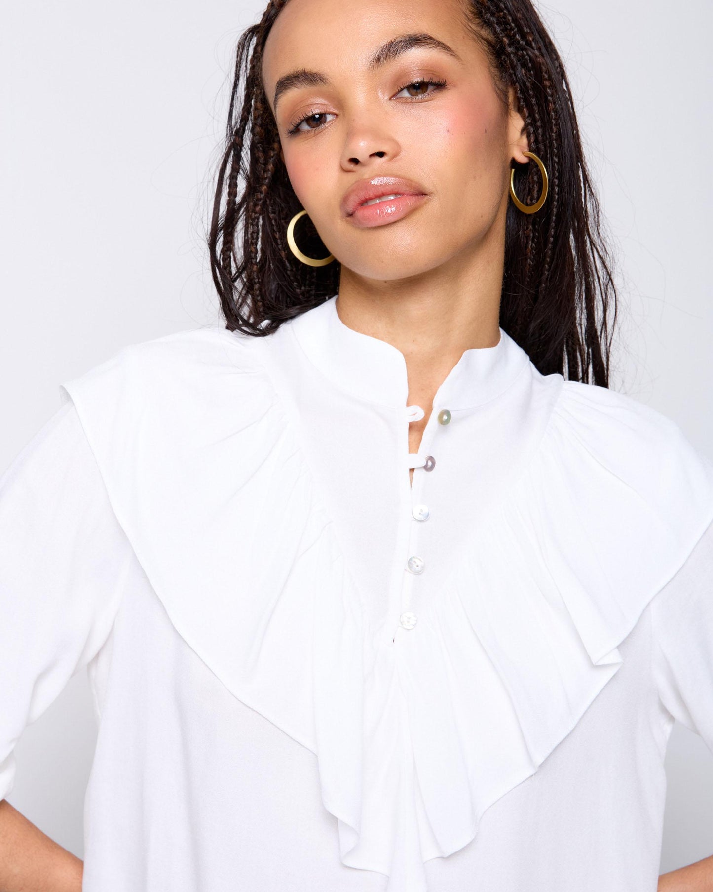 White Ruffle Mao Neck Blouse